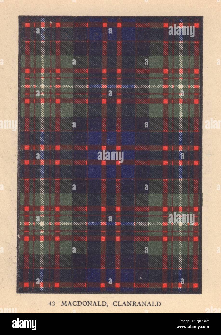 MacDonald von Clanranald. Schottischer Clan Tartan. KLEINER 8x11,5cm 1937 alter Druck Stockfoto