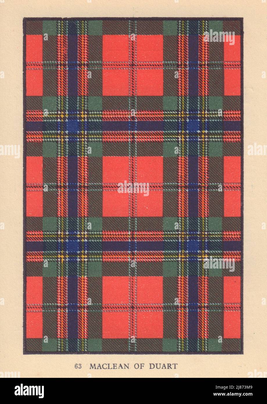 MacLeans von Duart. Schottischer Clan Tartan. KLEINER 8x11,5cm 1937 alter Vintage-Druck Stockfoto