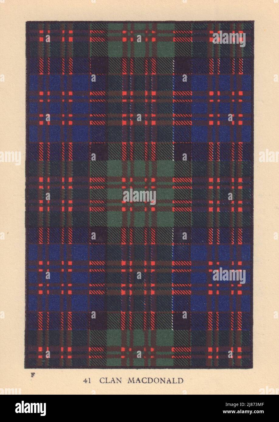 Clan MacDonald. Schottischer Clan Tartan. KLEINER 8x11,5cm 1937 alter Vintage-Druck Stockfoto