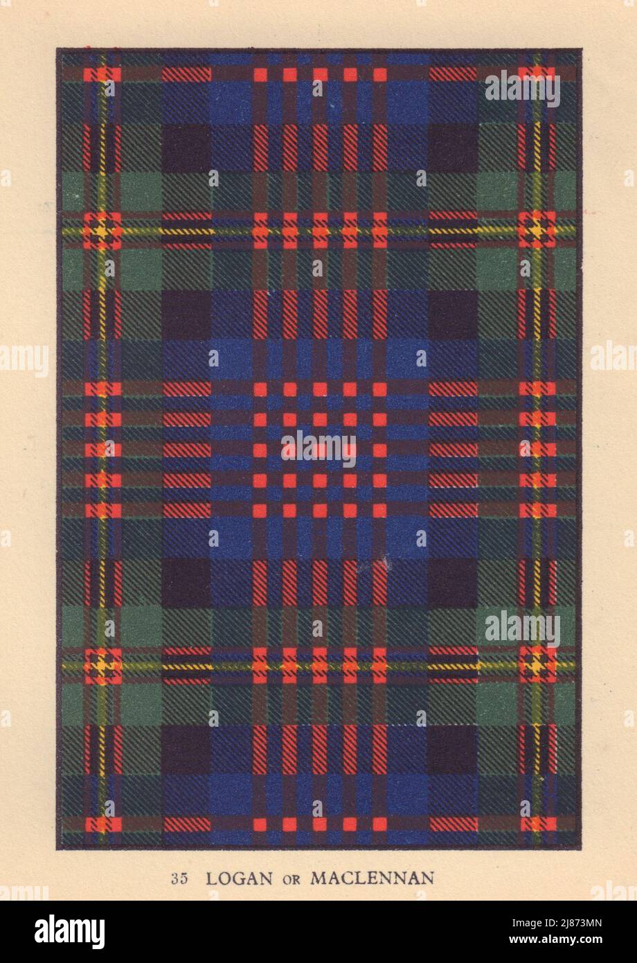 Logan oder MacLennan. Schottischer Clan Tartan. KLEINER 8x11,5cm 1937 alter Druck Stockfoto