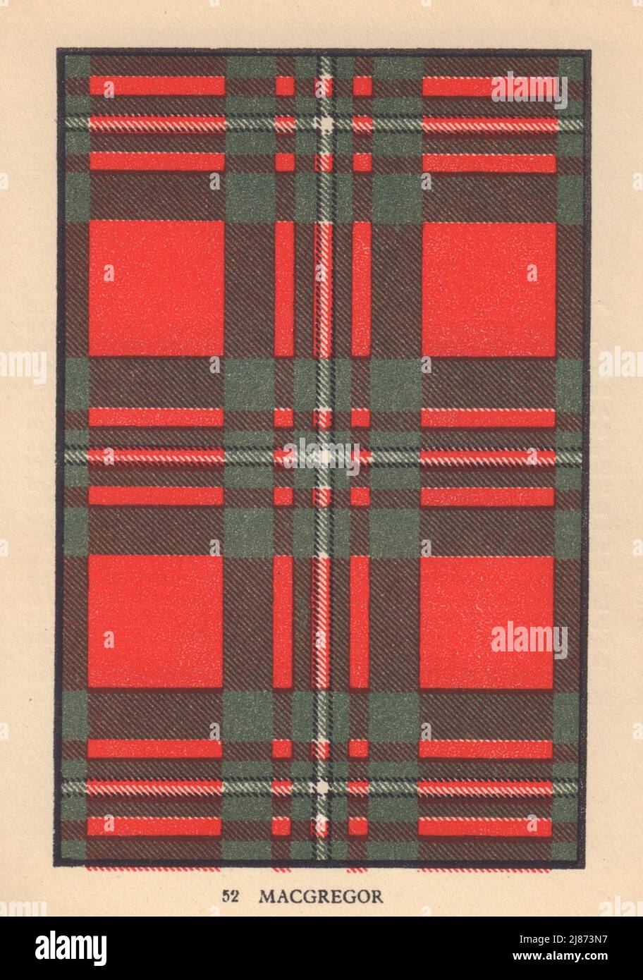 MacGregor. Schottischer Clan Tartan. KLEINES 8x11,5cm 1937 altes Vintage Print Bild Stockfoto