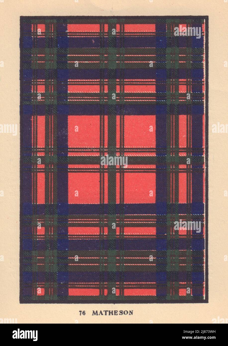 Matheson. Schottischer Clan Tartan. KLEINES 8x11,5cm 1937 altes Vintage Print Bild Stockfoto