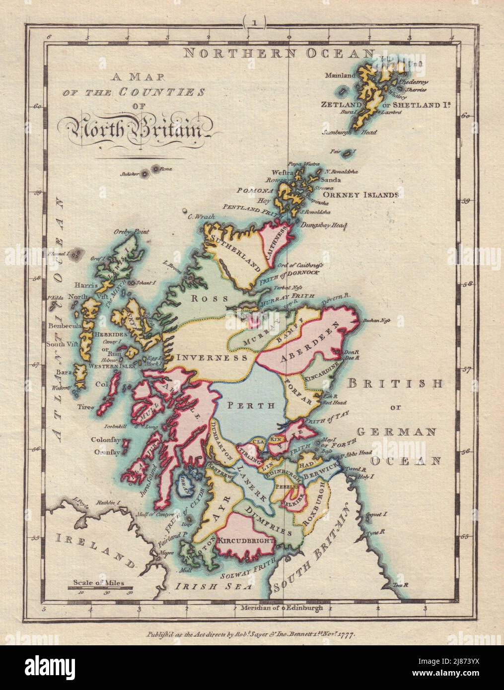 Eine Karte der Grafschaften von Nordbritanien. Schottland. SAYER/ARMSTRONG 1794 Stockfoto