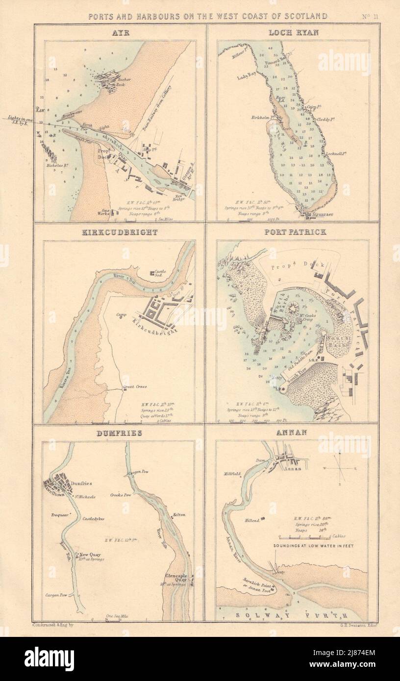 SCOTLAND PORTS Ayr Loch Ryan Kirkcudbright Port Partick Dumfries Annan 1866 Karte Stockfoto