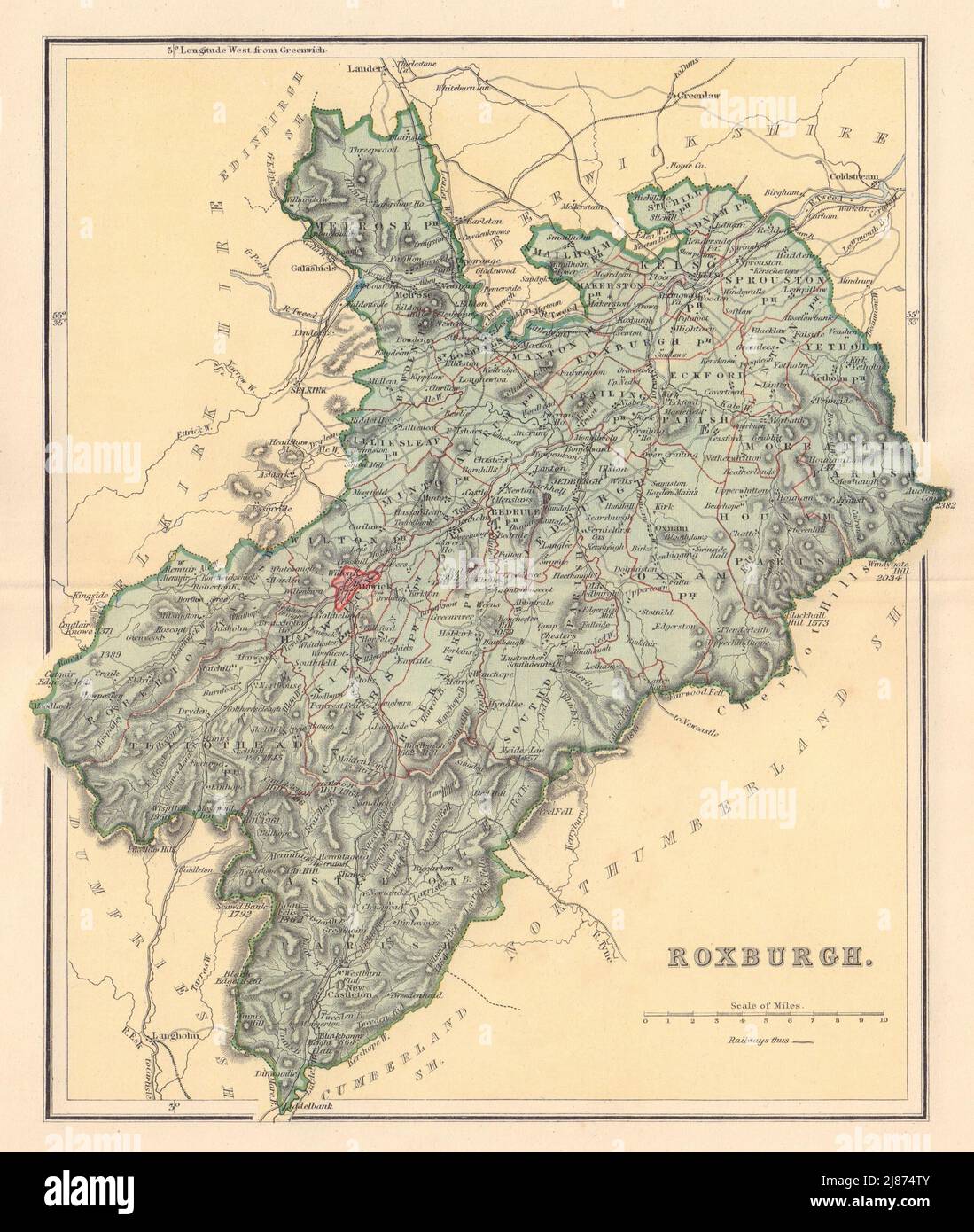 ROXBURGHSHIRE antike Grafschaftskarte. Schottland. LIZARS 1895 altes Diagramm Stockfoto