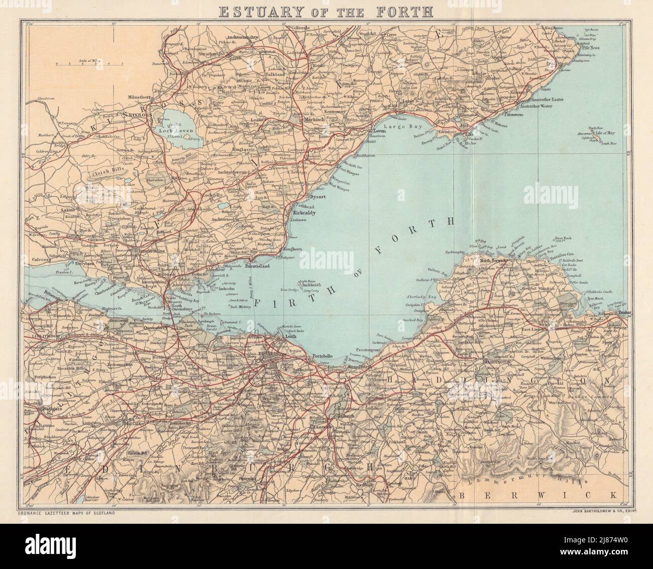 FIRTH OF FORTH. „Mündung des Forth“. Schottland. BARTHOLOMEW 1895 alte Karte Stockfoto