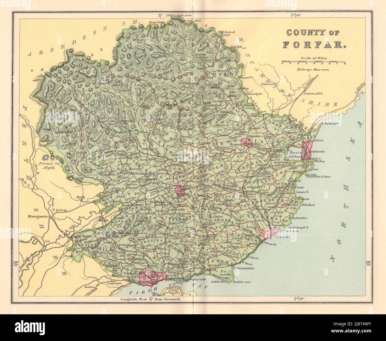 FORFARSHIRE antike County Landkarte. Schottland. Dundee Montrose. LIZARS 1895 alt Stockfoto