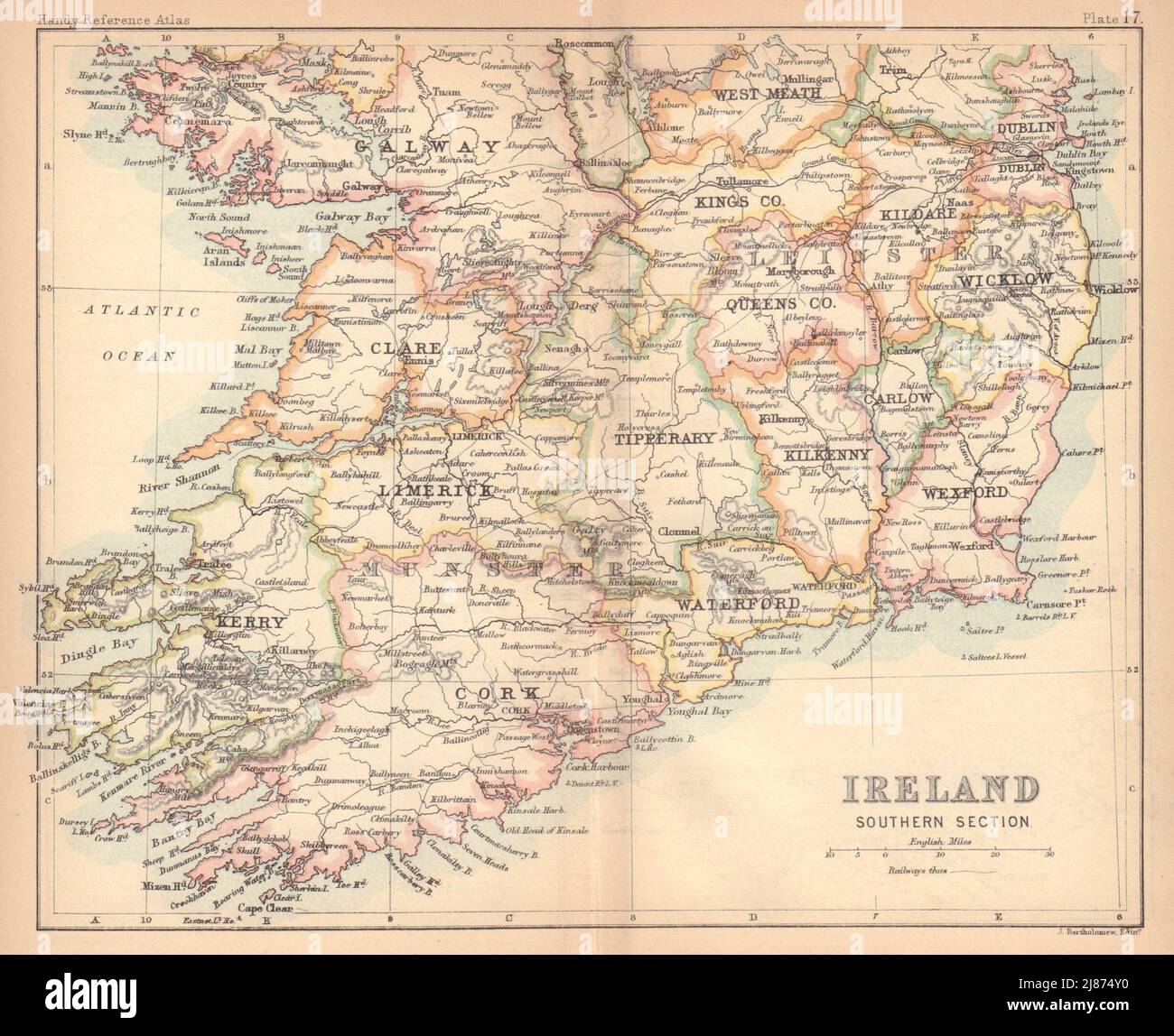Irland, Südteil. BARTHOLOMEW 1888 alten antiken vintage Karte Plan Chart Stockfoto