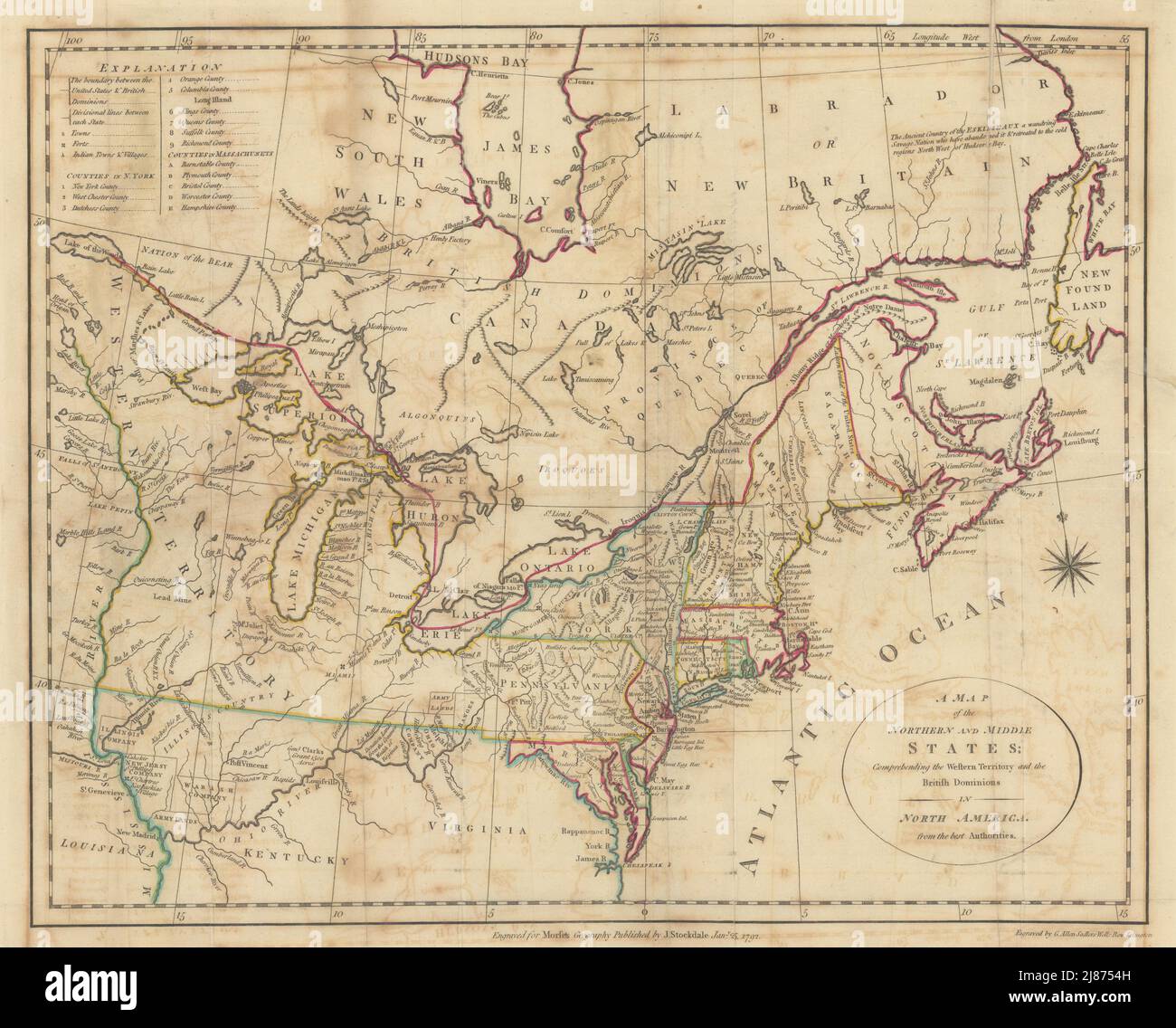Die Nord- und Mittelstaaten, die das westliche Territorium verstehen… MORSE 1792-Karte Stockfoto