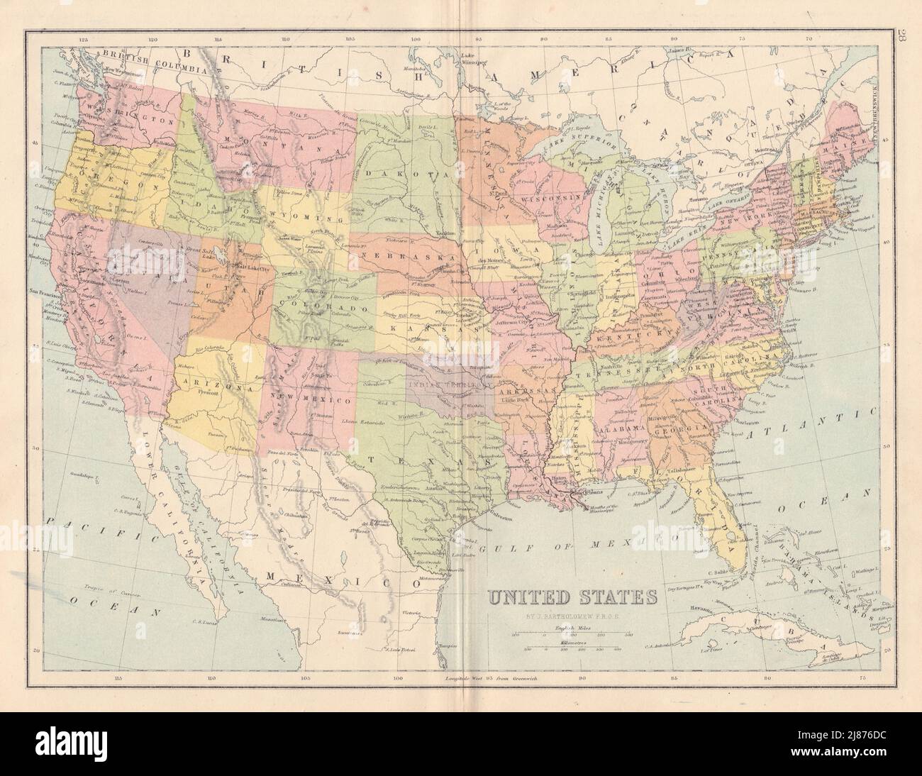 USA. Texas ohne Big Bend Country. Dakotas kombiniert. COLLINS 1873 alte Karte Stockfoto
