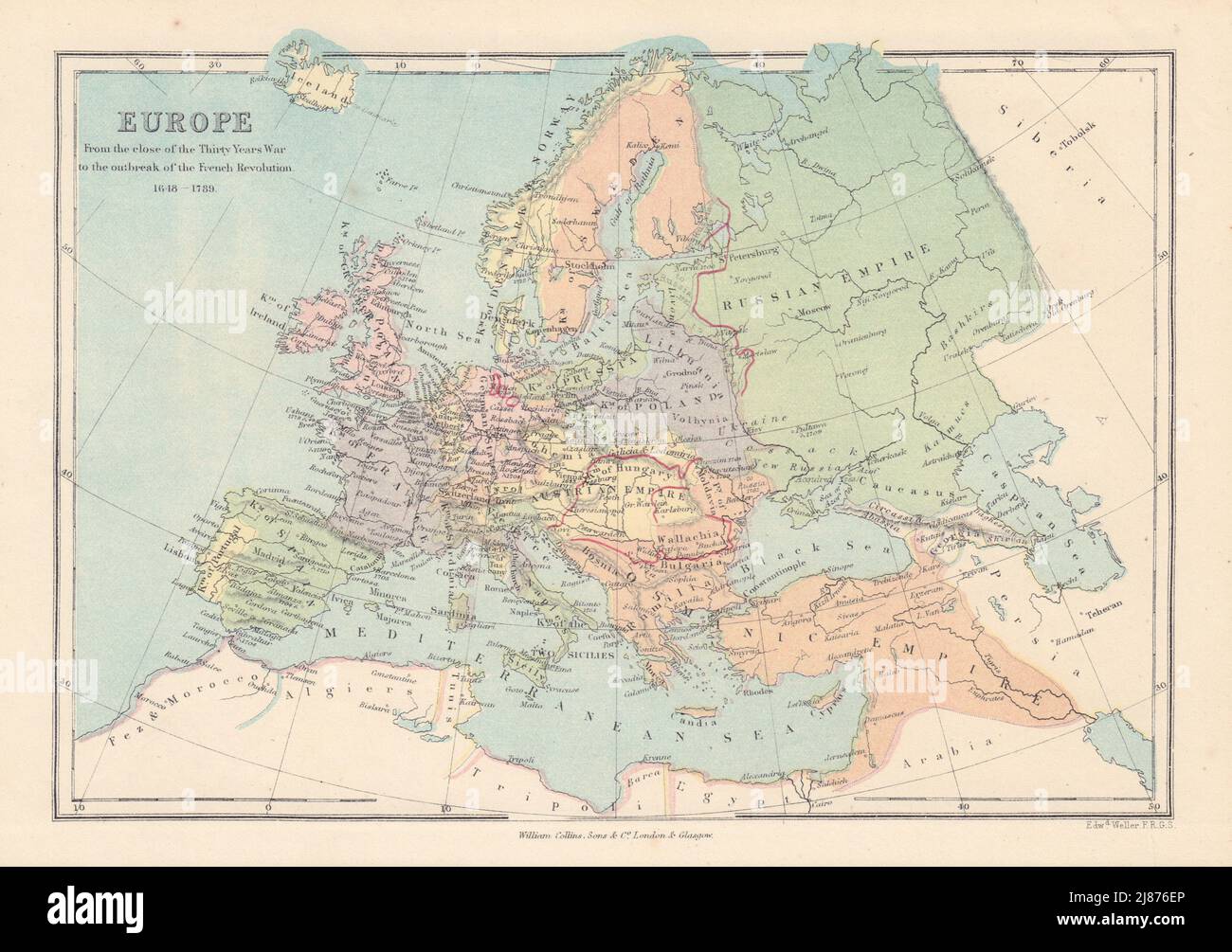 EUROPA 1648-1789 Osmanisches (osmanisches) Reich. Königreich Polen. COLLINS 1873-Karte Stockfoto