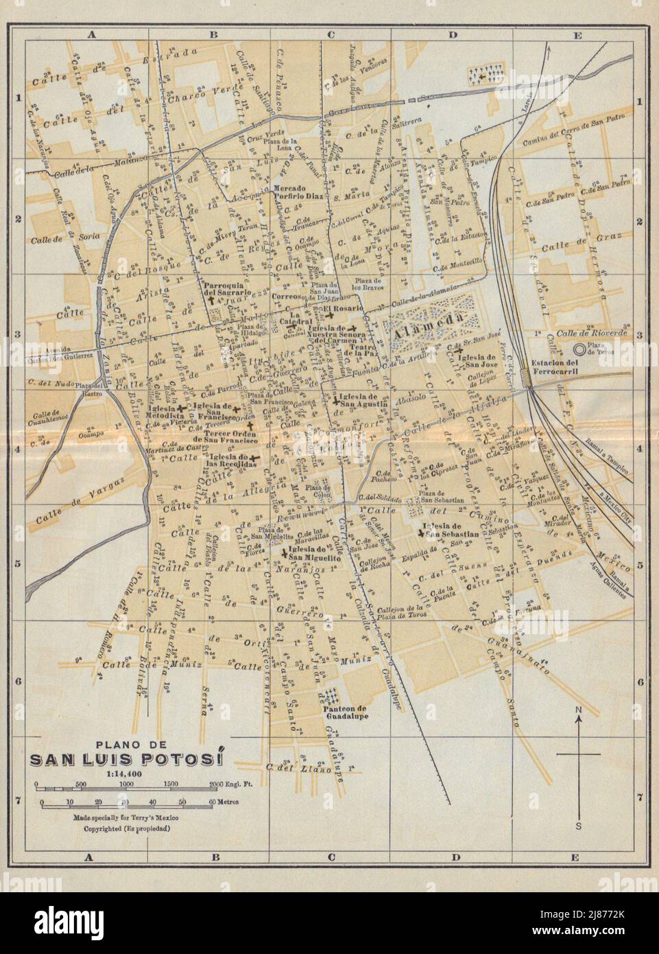 Plano de SAN LUIS POTOSI, Mexiko. Mapa de la ciudad. Stadtplan 1938 Stockfoto