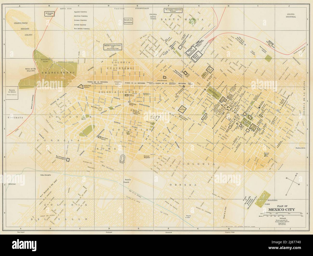 Plano de Ciudad de México. Mapa de la ciudad. Stadtplan 1938 alt Stockfoto