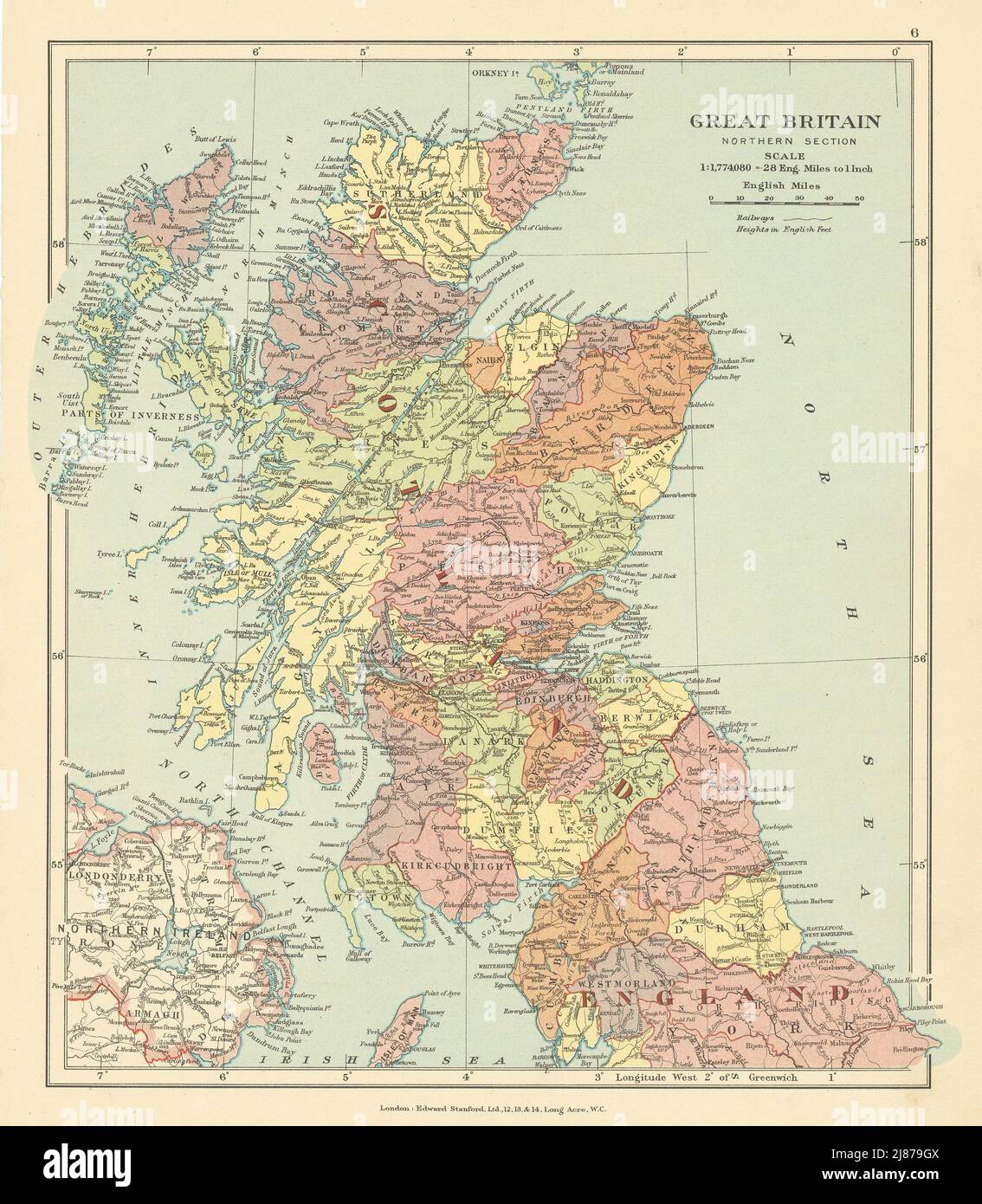 Großbritannien, Nordteil. Schottland in Grafschaften. STANFORD c1925 alte Karte Stockfoto