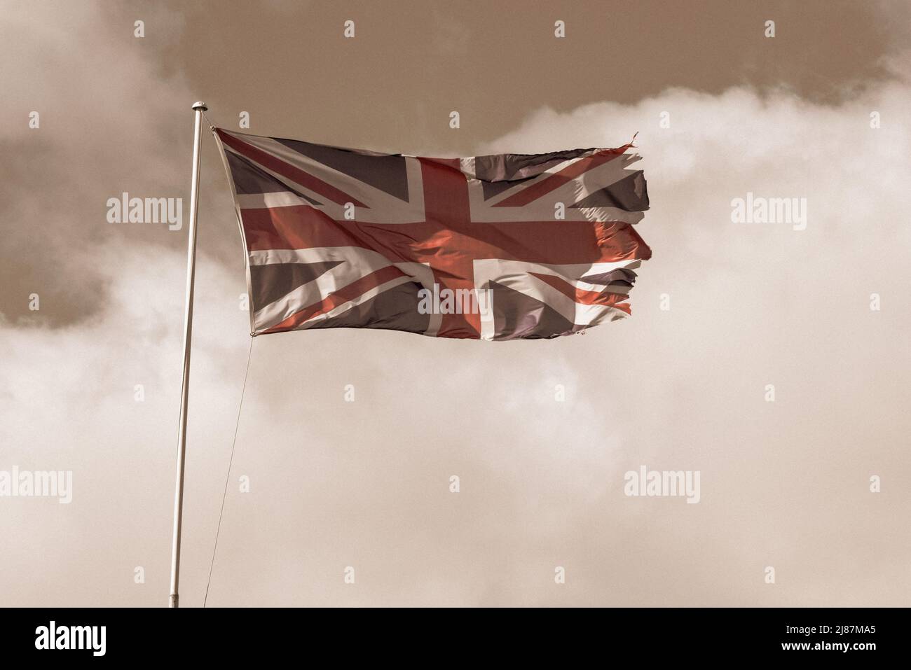 Union-Jack-Flagge im Vintage-Stil mit Retro-Effekt-Filmkörnung Stockfoto