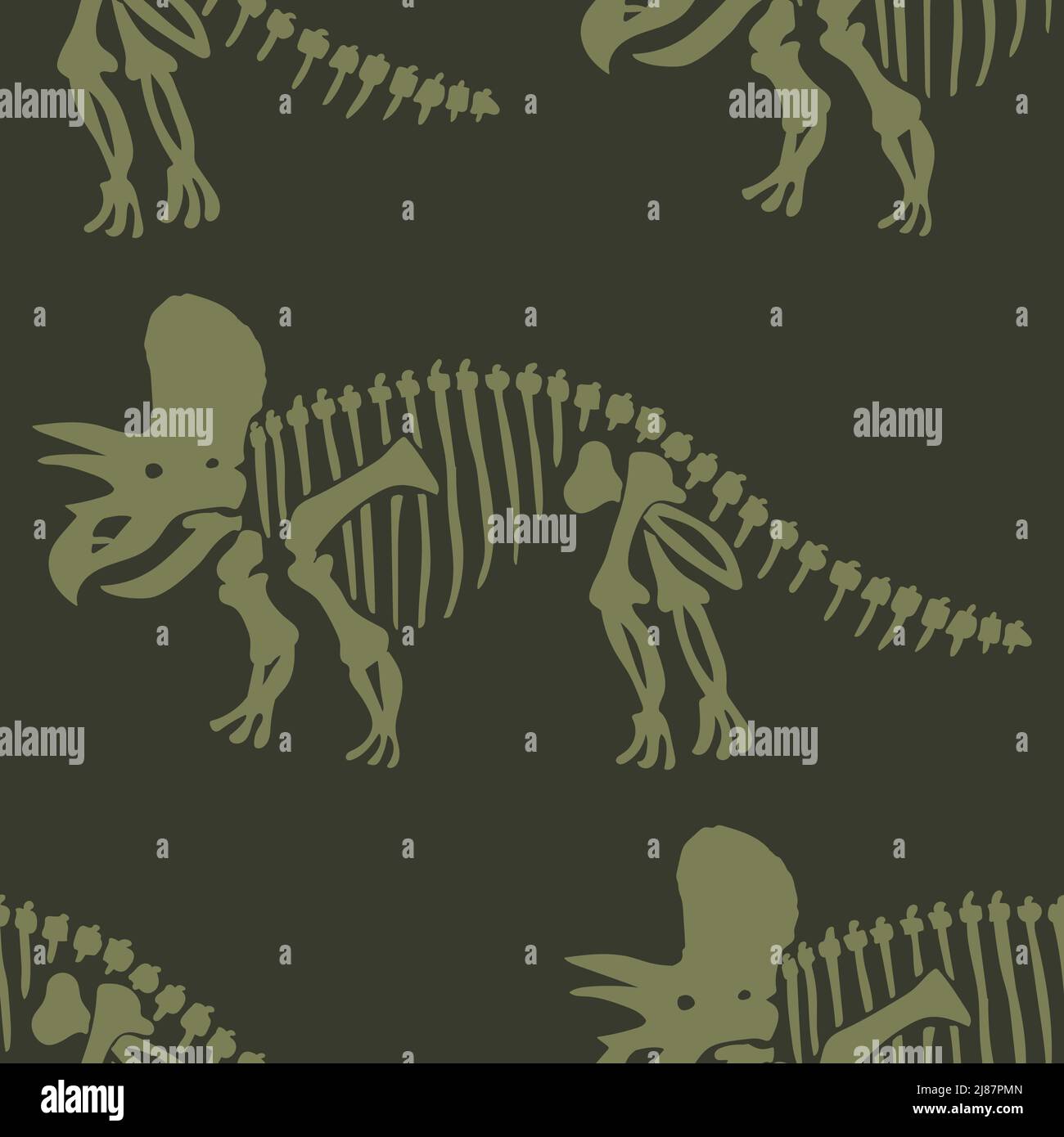 Handgezeichnetes Triceratops-Dinosaurier-nahtloses Vektormuster. Geschlechtsspezifische neutrale jurassische Silhouette für die Babykrippe. Home Dekor für Museum, Aussterben und Stock Vektor