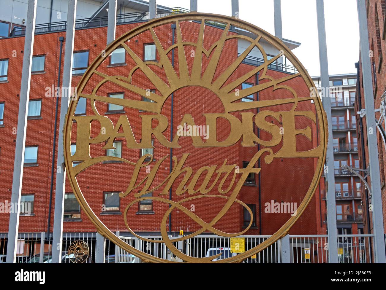 Paradise Wharf Gate, Northern Quarter, Ancoats, Manchester, England, UK, - Jutland House , Whittles Croft , Junction Works - M1 2Jn Stockfoto
