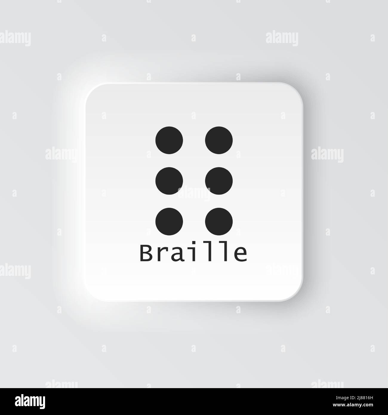 Symbol für Rechteckschaltfläche, Braille. Button Banner Rechteckiges Badge-Interface für Anwendungsdarstellung auf neomorphem Stil auf weißem Hintergrund Stock Vektor