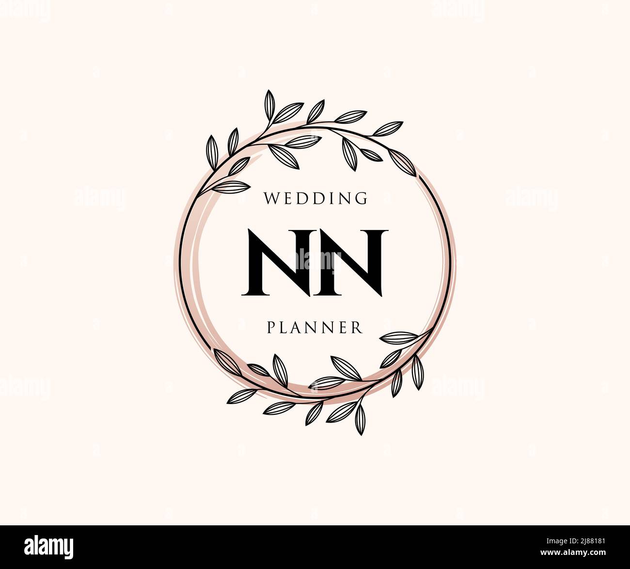 NN Initials Letter Hochzeit Monogram Logos Kollektion, handgezeichnete moderne minimalistische und florale Vorlagen für Einladungskarten, Save the Date, elegant Stock Vektor