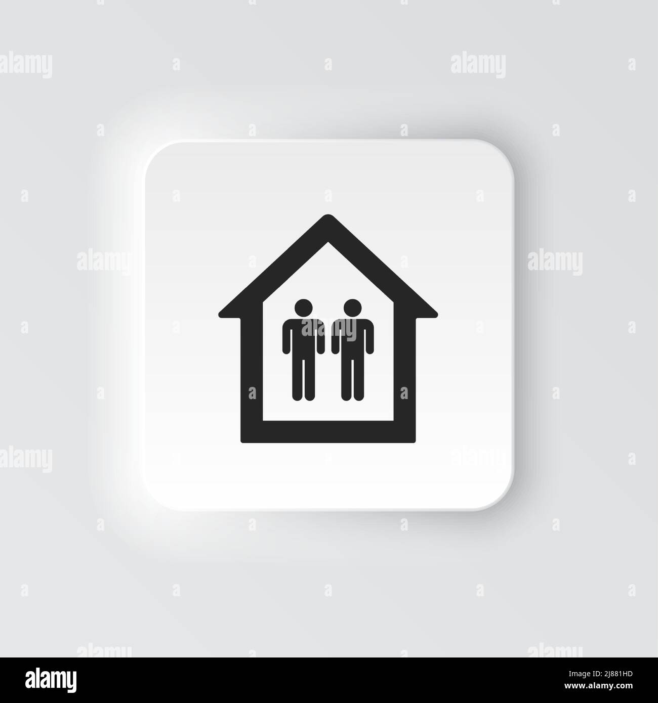 Rechteck-Knopf-Symbol Mans in einem Haus. Button Banner Rechteckiges Badge-Interface für Anwendungsdarstellung auf neomorphem Stil auf weißem Hintergrund Stock Vektor