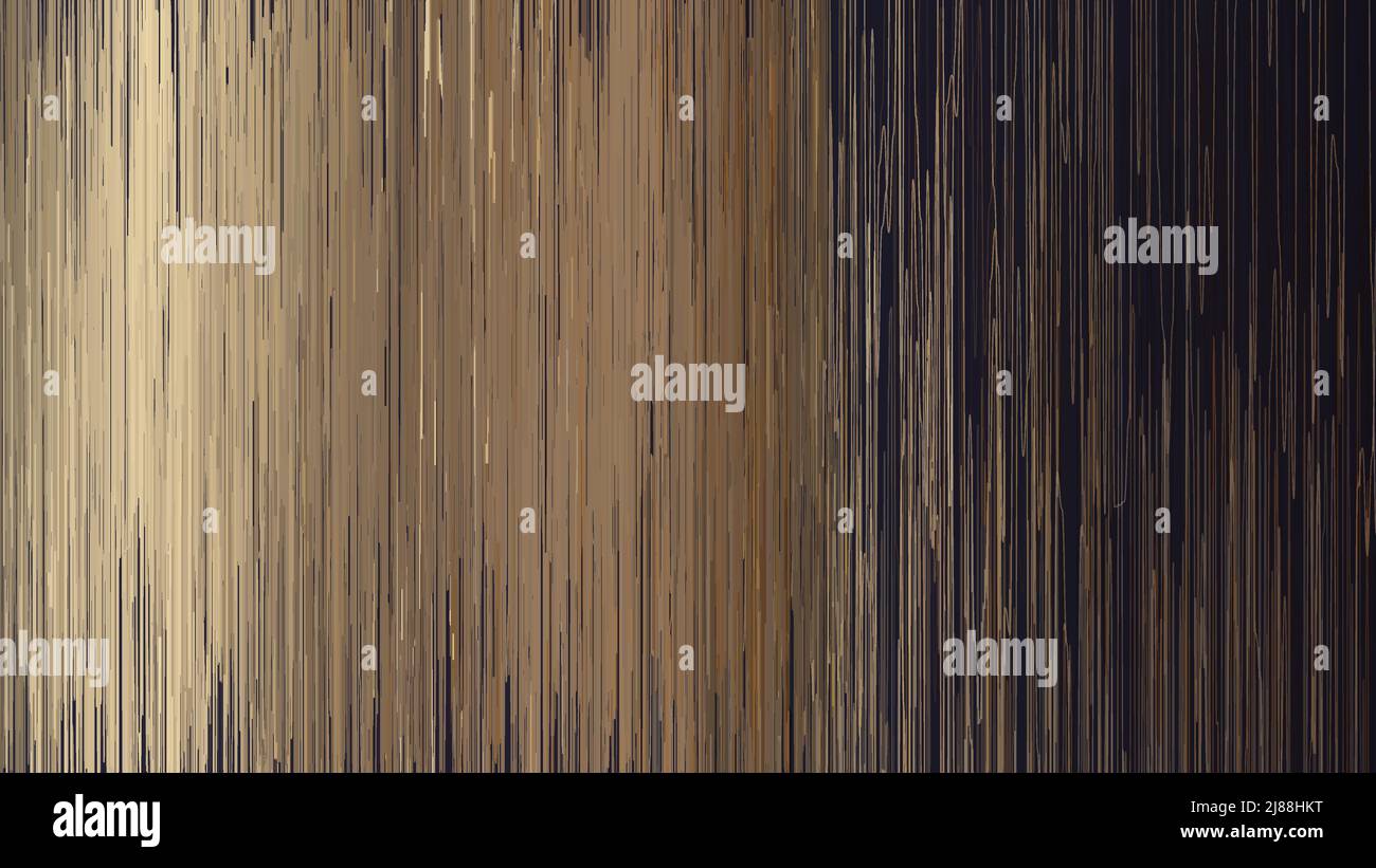 Abstrakte goldene, zufällige, unregelmäßige vertikale Linien auf dunkler Hintergrundstruktur. Vektorgrafik Stock Vektor