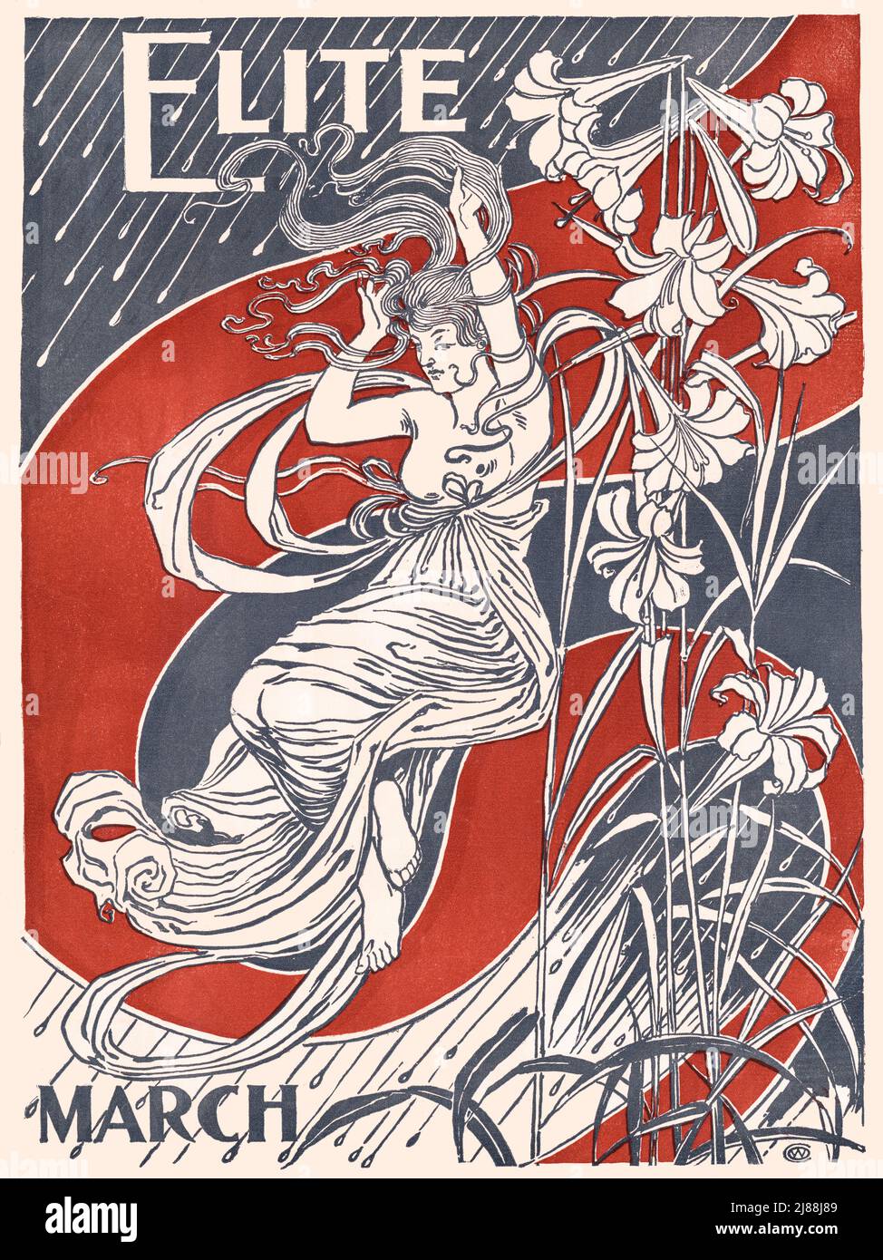 Amerikanisches Jugendstilposter oder Zeitschriftencover des späten 19.. Jahrhunderts für Elite. Der Künstler ist unbekannt. Stockfoto