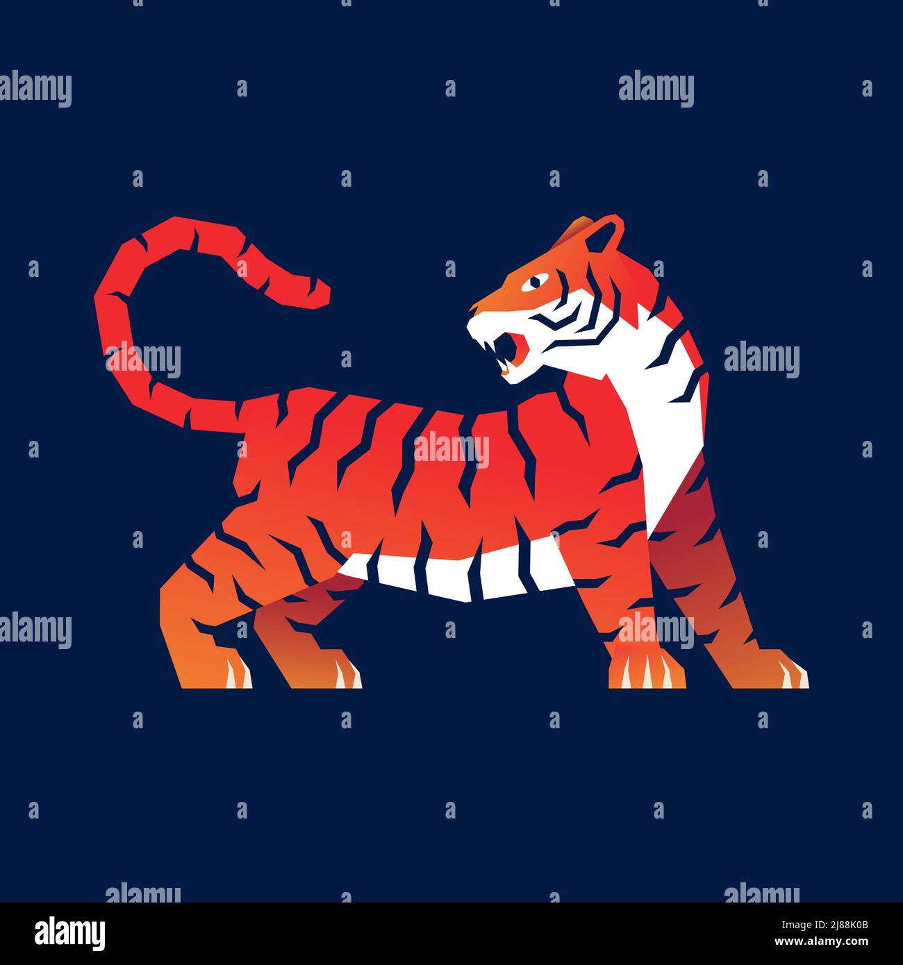 Tiger Roaring Seitenansicht rot orange Gradient Grafik Stil Vektor-Illustration Stock Vektor