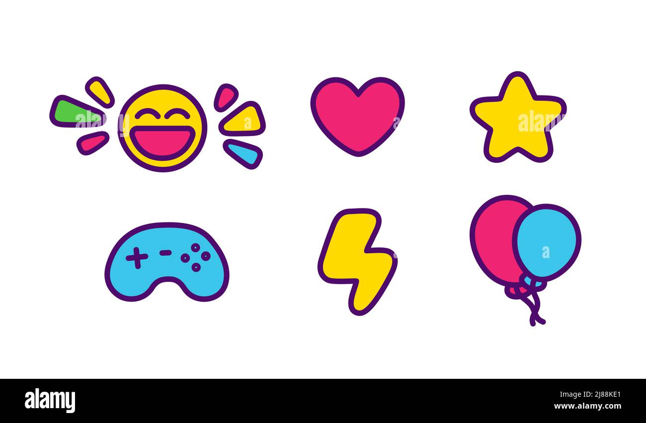 Set Kinder Spiel Spaß Symbole umreißen Vektor Illustration Stock ...