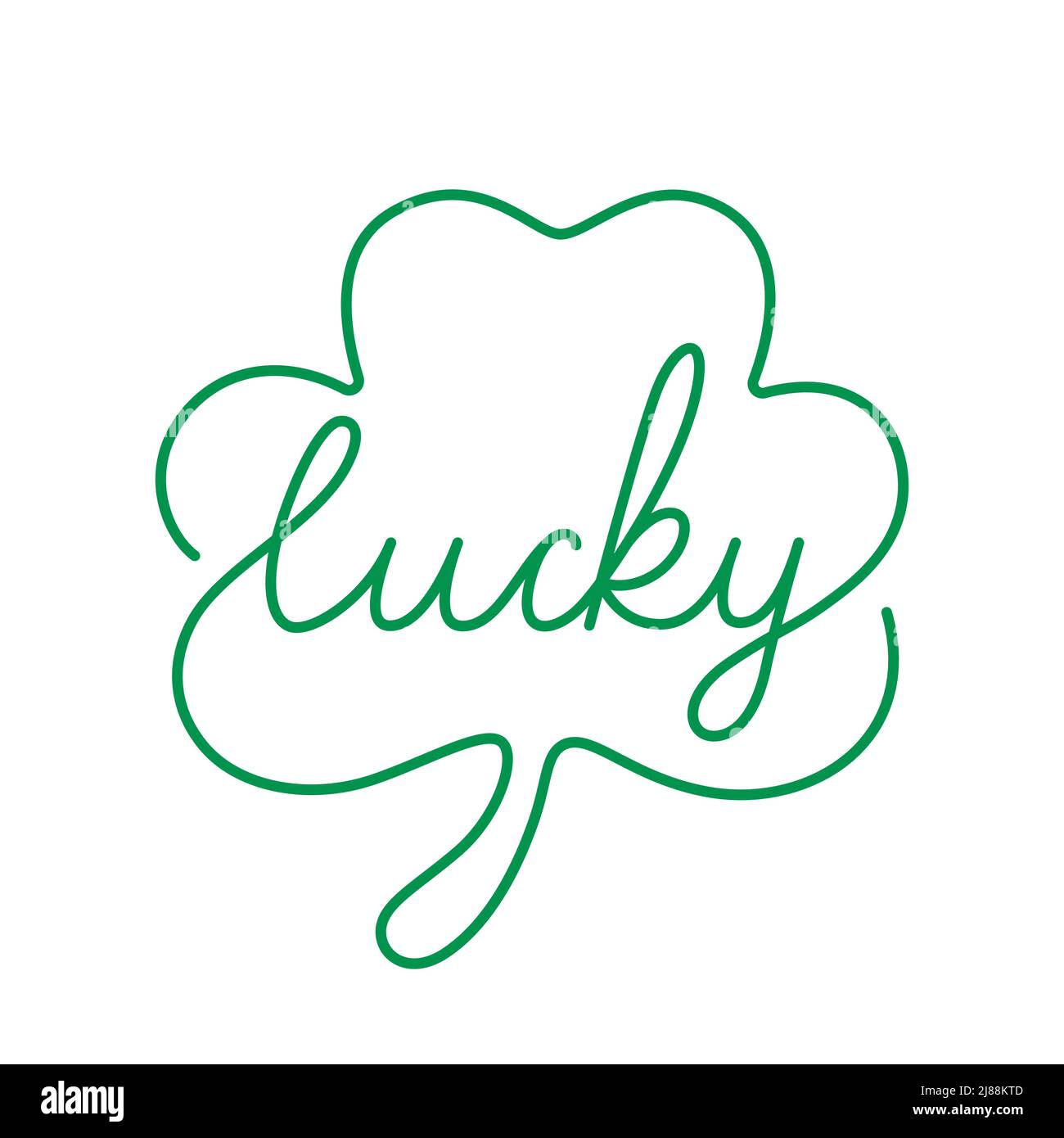 Lucky Text in Shamrock kontinuierliche Linie trendigen Stil. Kleeblatt Zitat Design für Irish Holiday st. Patricks Tag Vektorgrafik Stock Vektor