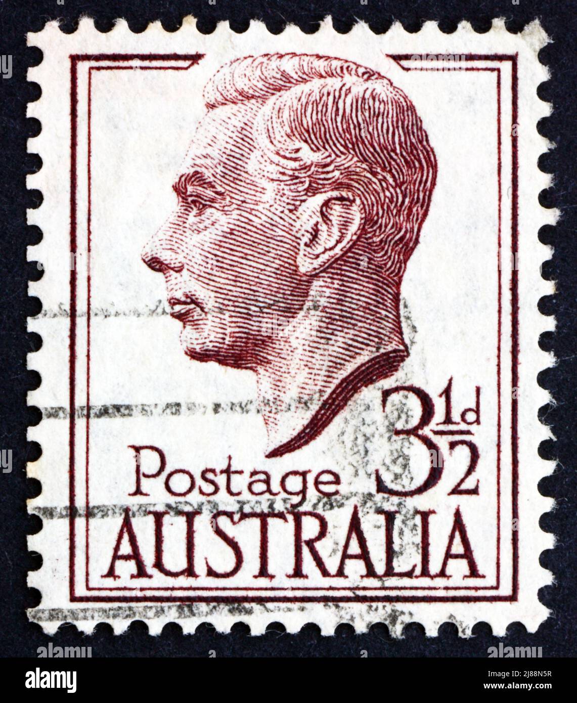 AUSTRALIEN - UM 1951: Eine in Australien gedruckte Briefmarke zeigt George VI, König des Vereinigten Königreichs und die Dominions des Britischen Commonwealth, CI Stockfoto