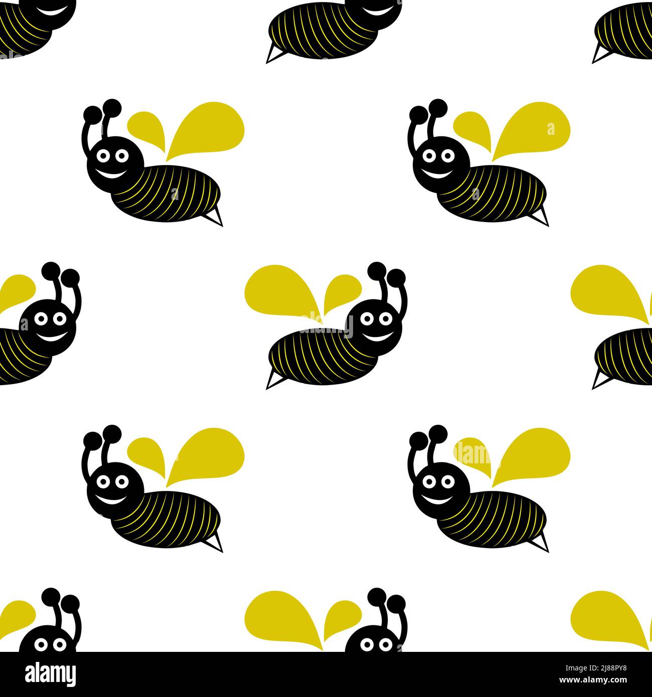 Kinder Zeichnung von fliegenden Biene isoliert auf weißem Hintergrund ist in Nahtloses Muster - Vektor-Illustration Stock Vektor