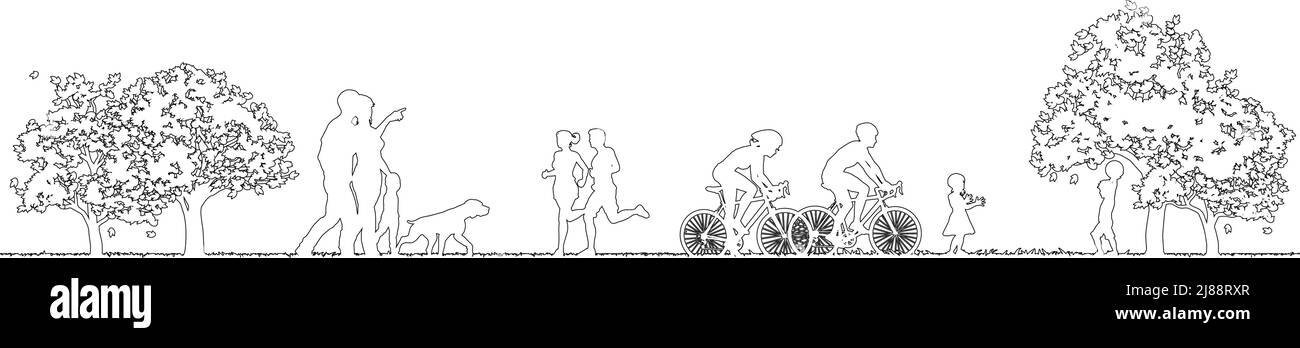 Park People Outline Silhouette Outdoor-Szene Stock Vektor