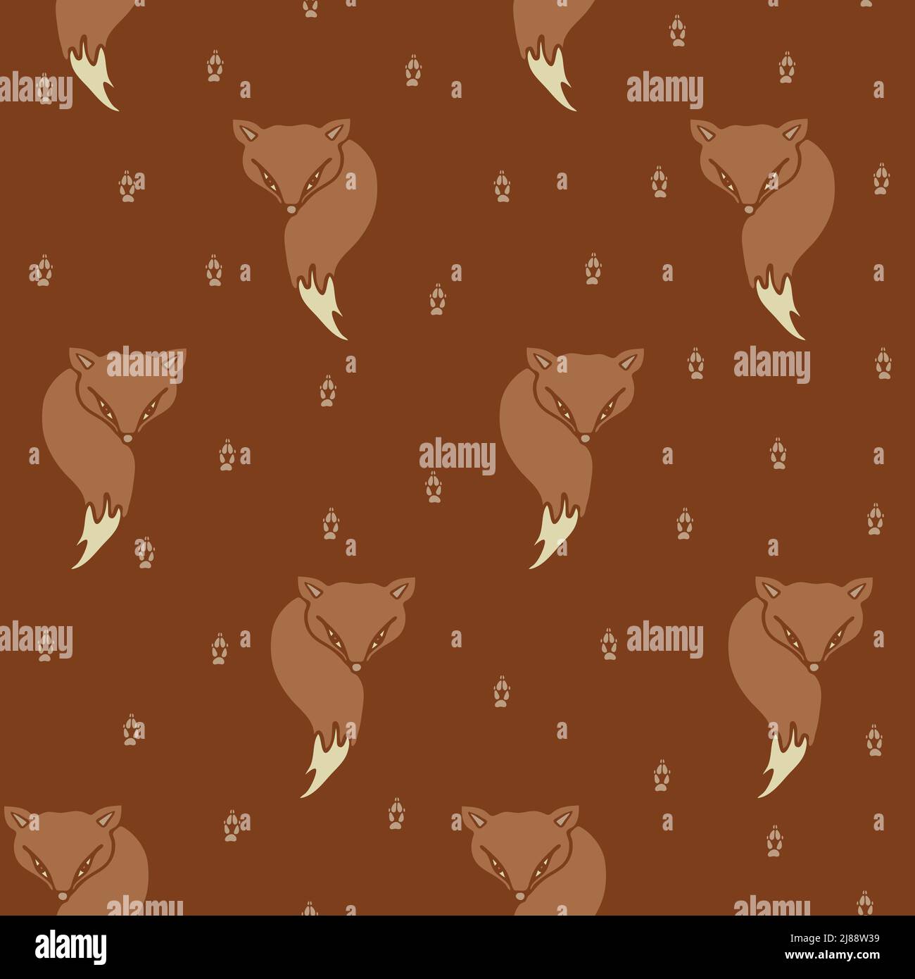 Nahtloses Vektormuster mit Füchsen auf braunem Hintergrund. Einfaches Tier-Tapete-Design. Dekorative Wildlife Mode Textil. Stock Vektor