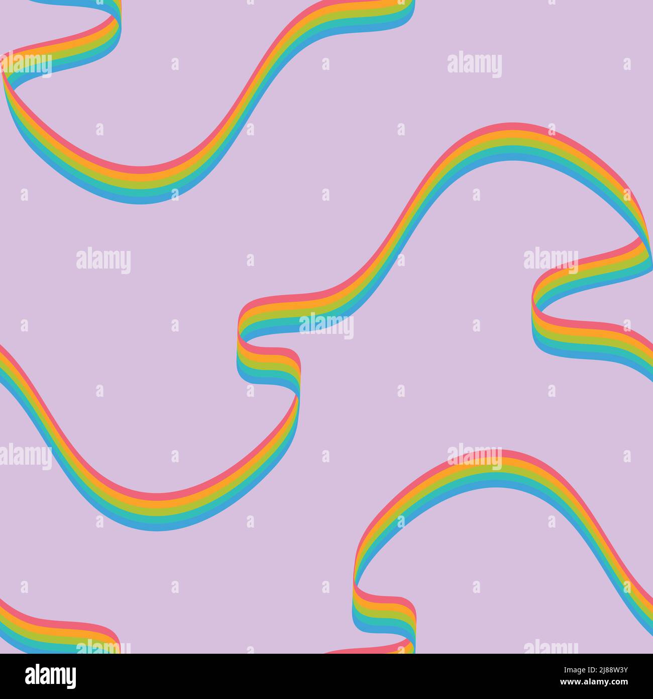 Nahtloses Vektormuster mit fließendem Regenbogen auf violettem Hintergrund. Einfache gewellte Band Tapete Design. Dekorative flüssige Farbe Mode Textil. Stock Vektor