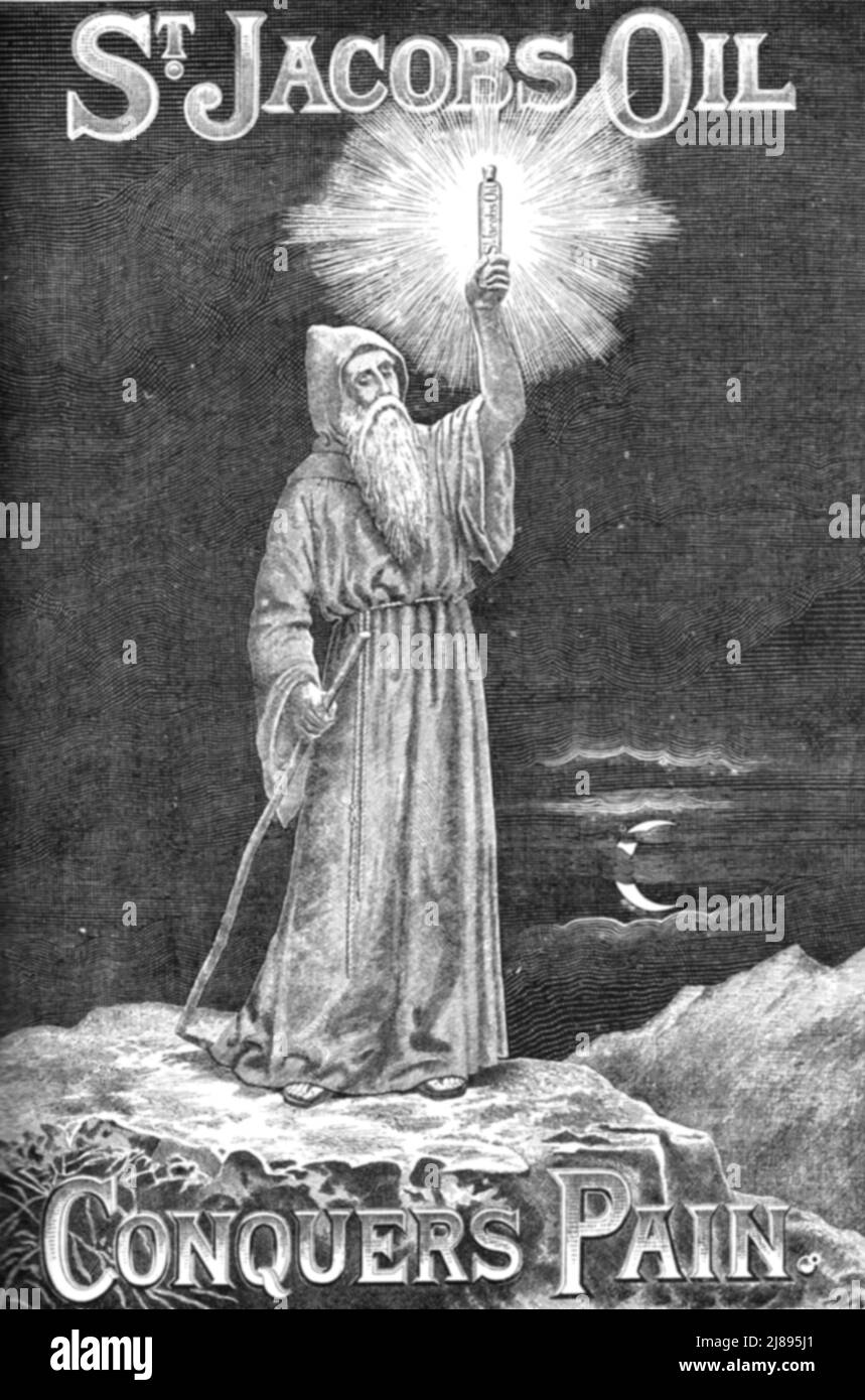 ''St. Jacobs Oil, Conquers Pain“, 1888. Von „The Graphic. An Illustrated Weekly Newspaper Volume38. Juli bis Dezember, 1888'. Stockfoto