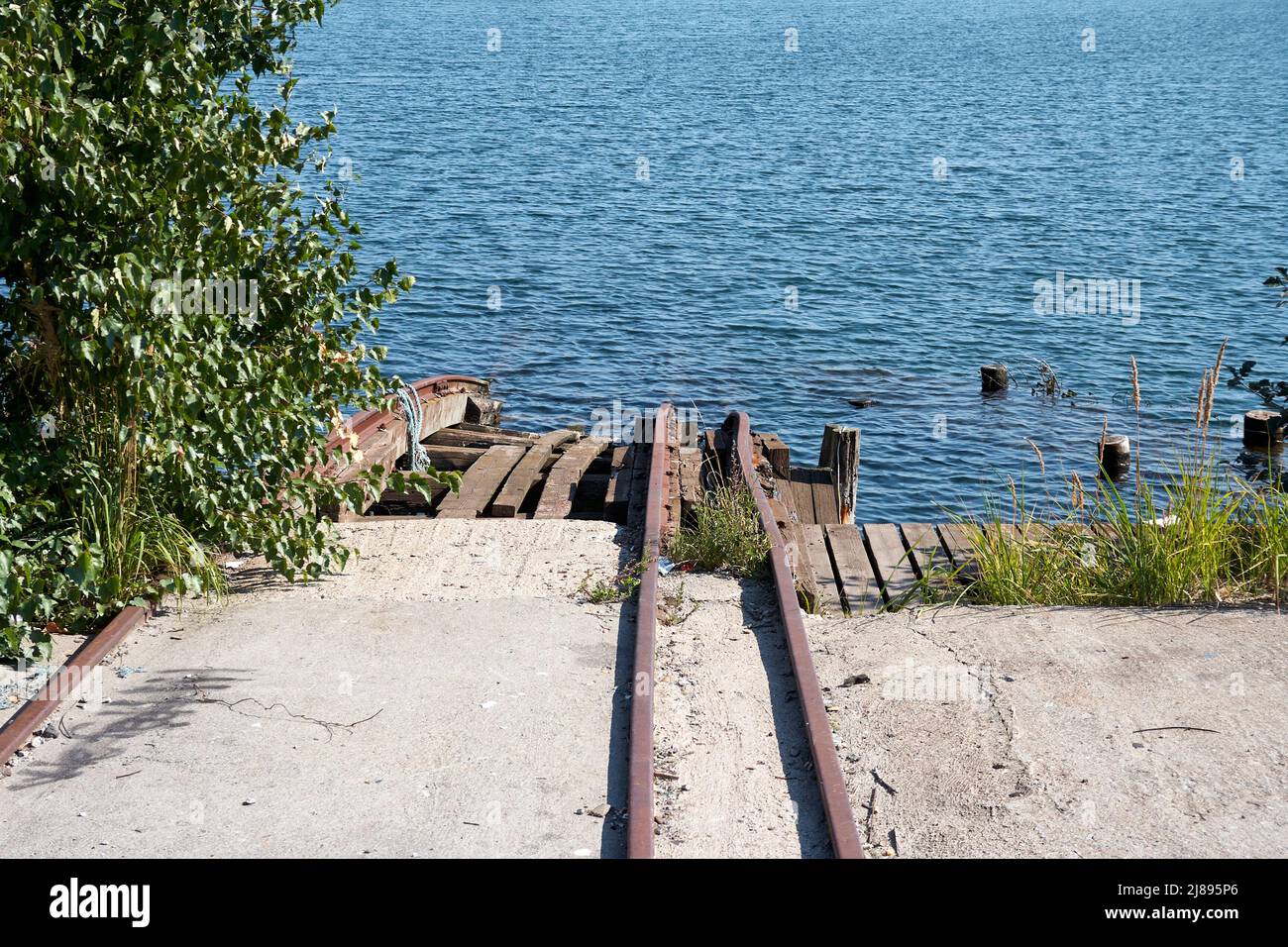 Zusammengebrochen Eisenbahnbrücke in Hafen führenden; Nordhavn, Kopenhagen, Dänemark Stockfoto