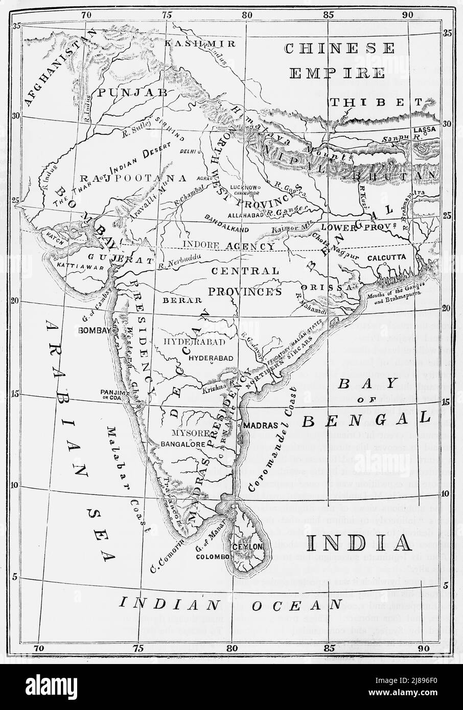 „Skizzenkarte von Indien“, c1891. Aus "Cassell's Illustrated History of India Vol. I.", von James Grant. [Cassell Petter &amp; Galpin, London, Paris und New York] Stockfoto