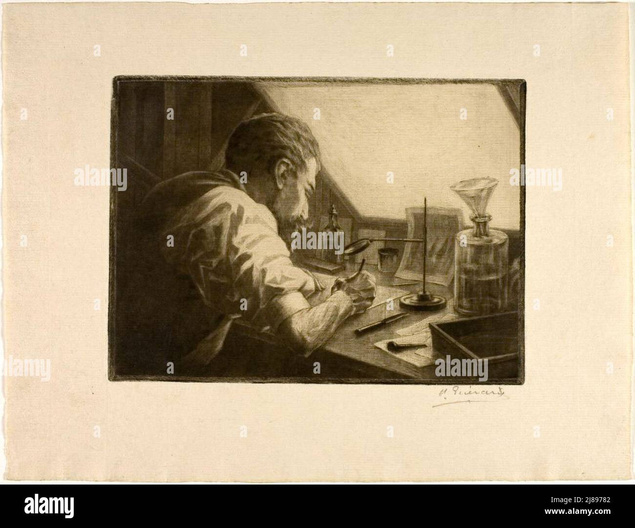 Selbstporträt Vorbereitung einer Radierung, c. 1890. Stockfoto