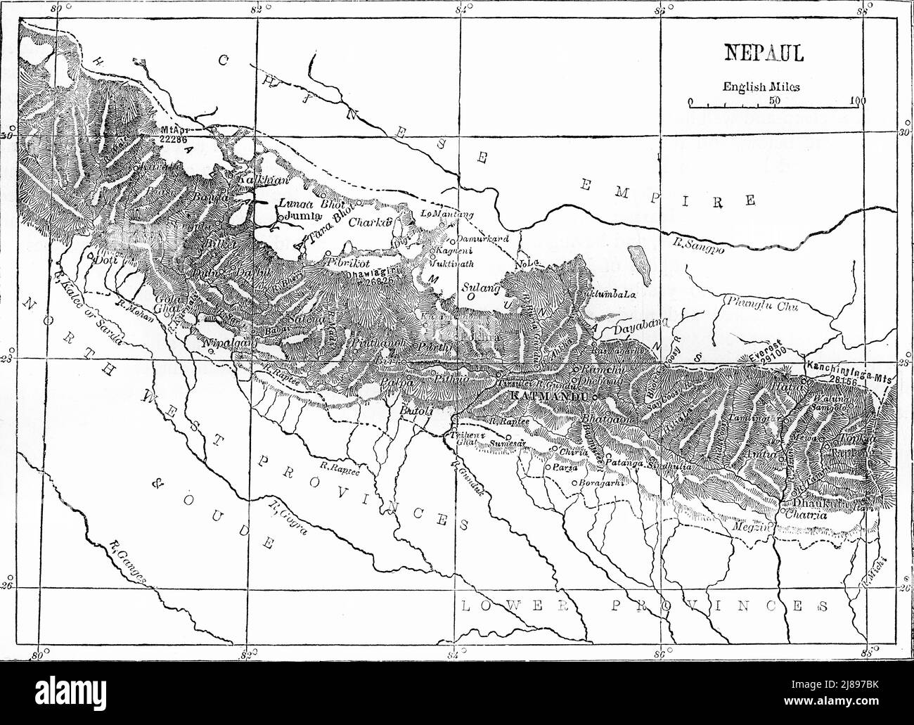 'Karte von Nepaul', c1891. Aus "Cassell's Illustrated History of India Vol. I.", von James Grant. [Cassell Petter &amp; Galpin, London, Paris und New York] Stockfoto