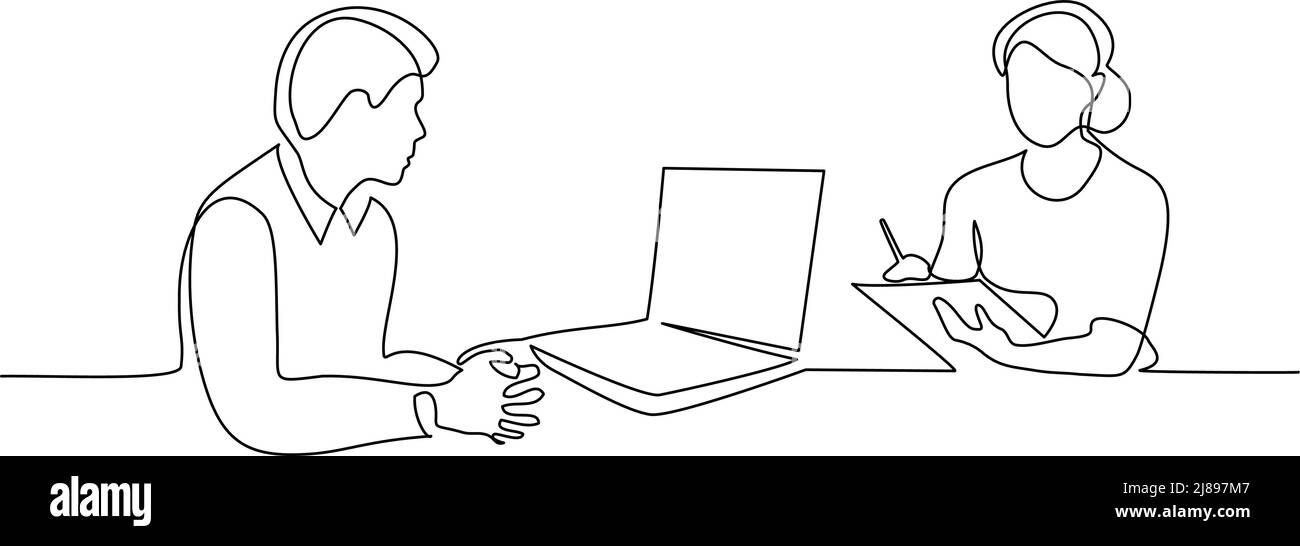 Der Chef hinter dem Laptop weist die Sekretärin an zu arbeiten Stock Vektor