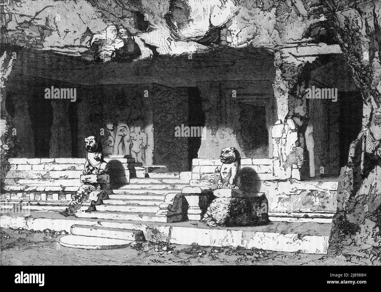 'View of the Lions' Cave, Elephanta', c1891. Aus "Cassell's Illustrated History of India Vol. II", von James Grant. [Cassell Petter &amp; Galpin, London, Paris und New York] Stockfoto