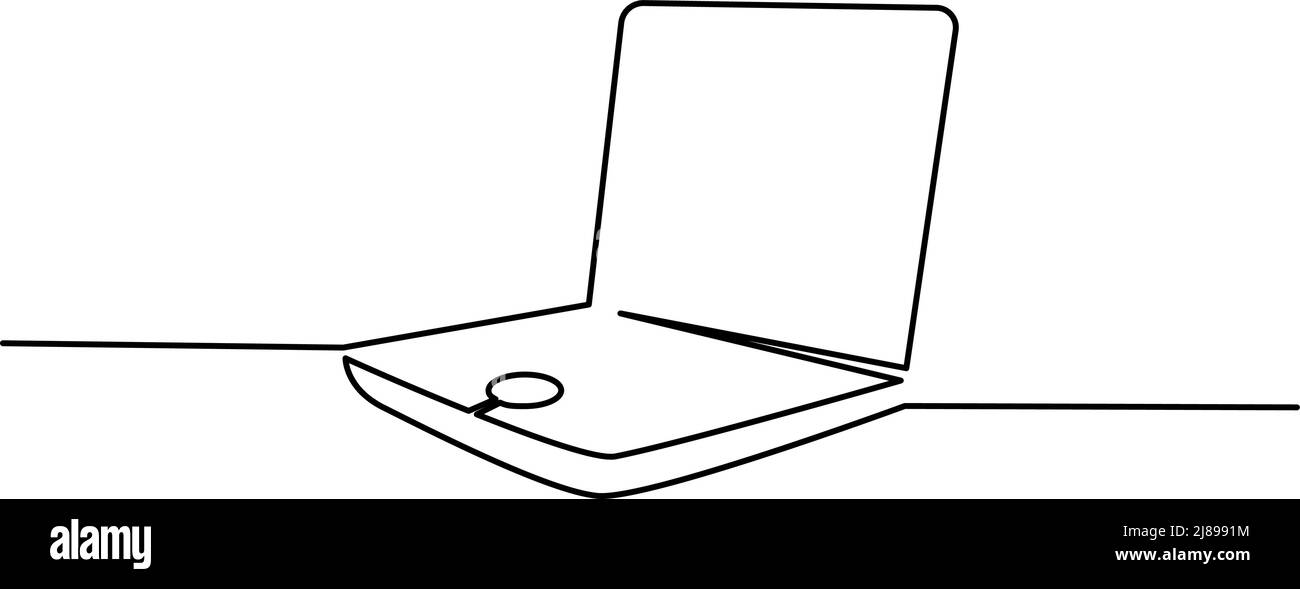 Notebook-Laptop geöffnet. Fortlaufende einzeilige Zeichnung Stock Vektor