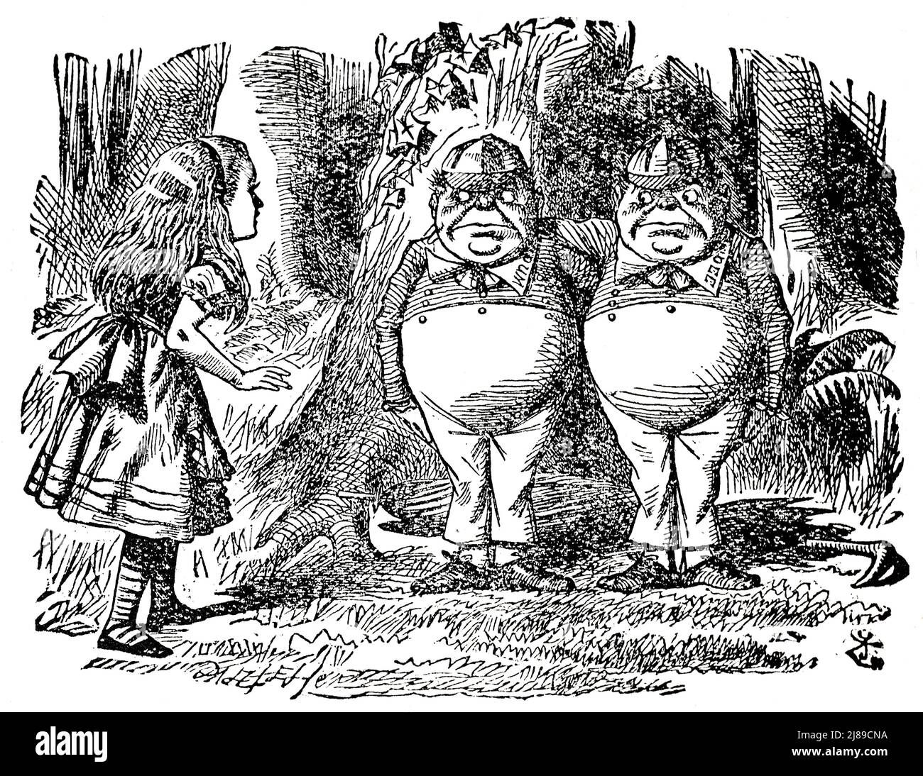 John Tenniel Illustration von Tweedledum und Tweedledee aus Alice im Wunderland von Lewis Carroll Stockfoto