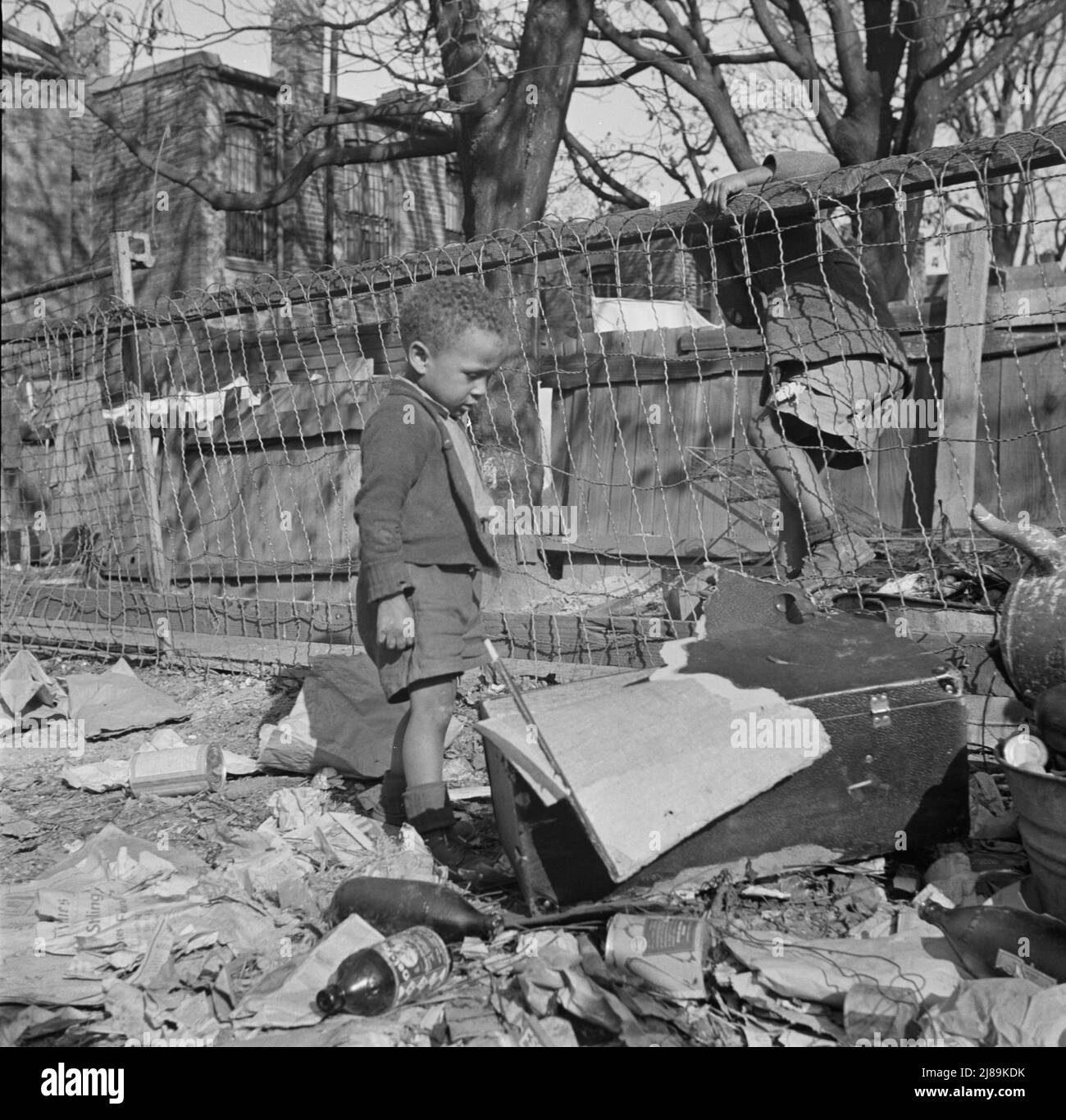 Washington (südwestlicher Abschnitt), D.C. zwei Jungen, die in ihrem Hinterhof spielen. Stockfoto