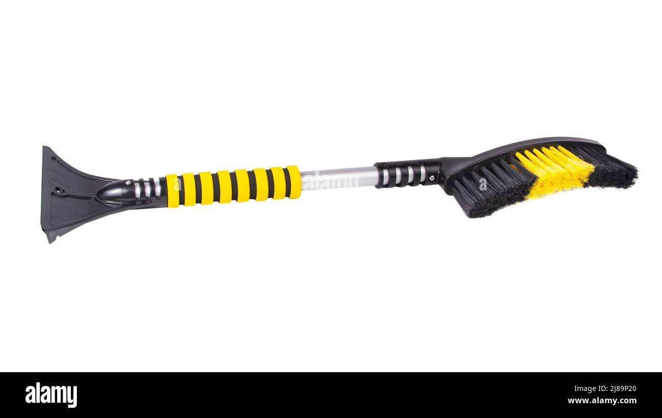 Winter Auto Bürste zum Entfernen von Schnee Kunststoff Schabrapper isoliert auf dem weißen Stockfoto