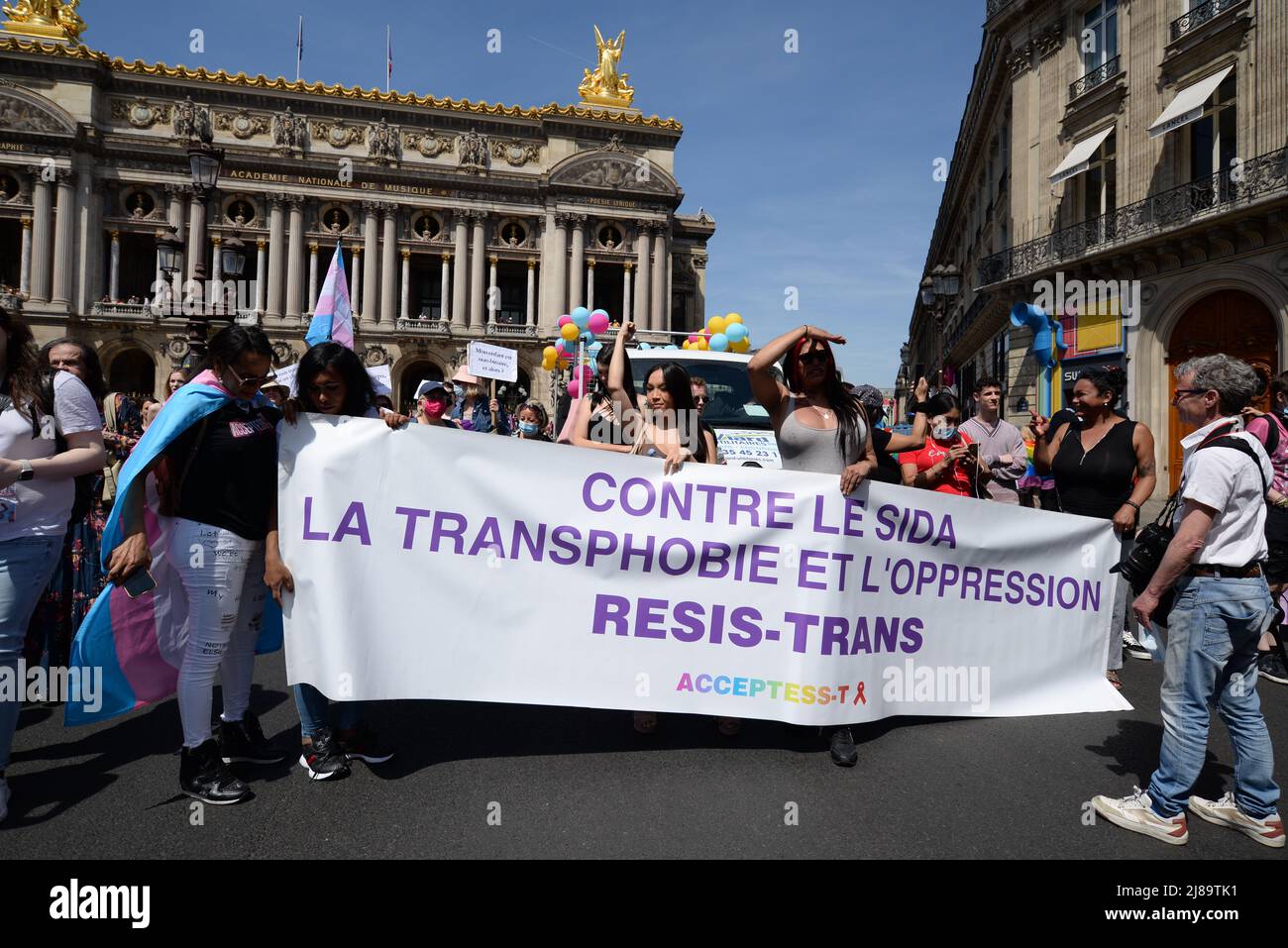 Trans- und intersexuelle Menschen marschierten in Paris gegen Gewalt und administrative Barrieren sowie gegen Marginalisierung, Schulabbruch und Verarmung Stockfoto