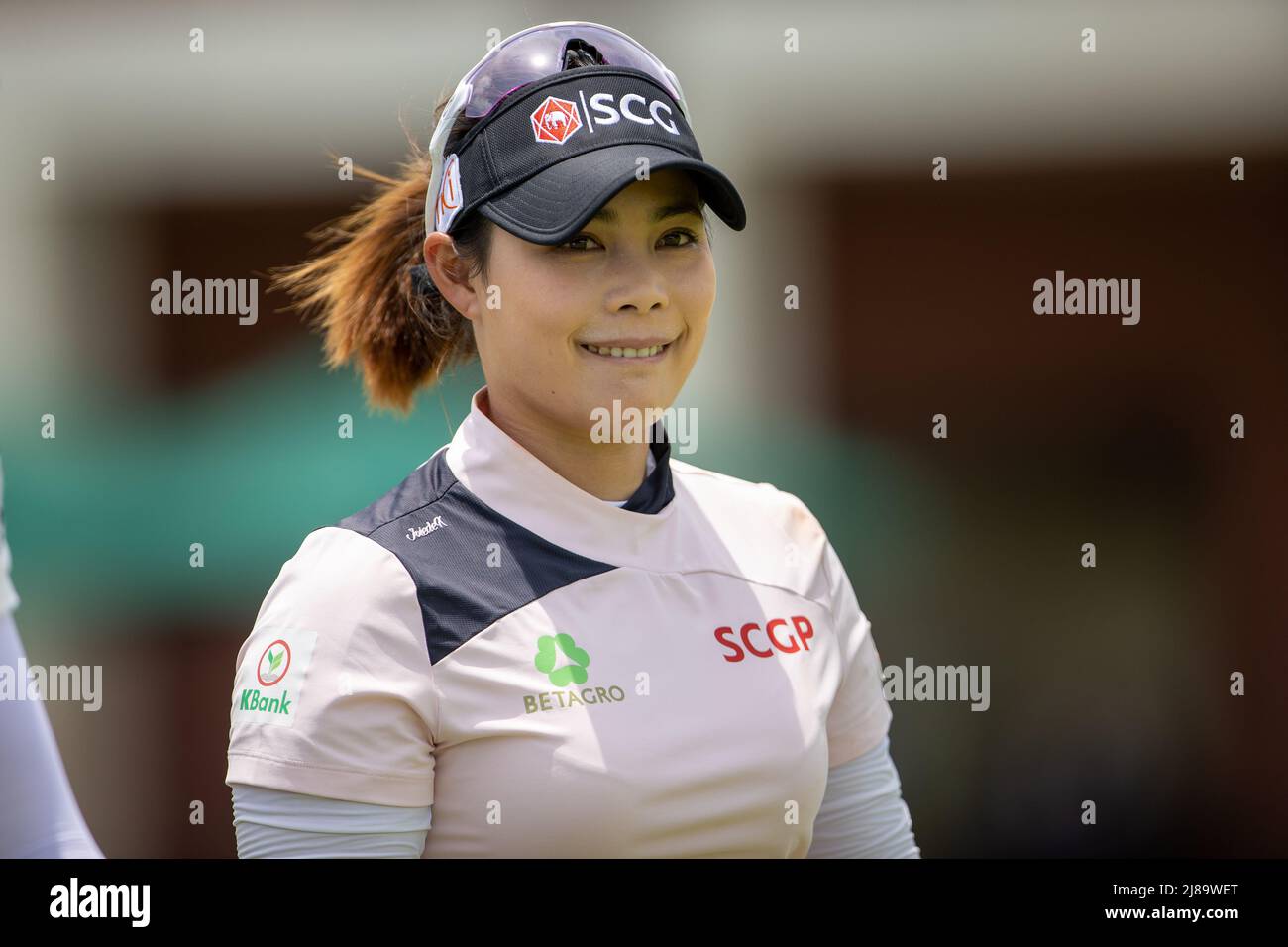 BANG KAPONG THAILAND - 14. Mai: Moriya Jutanugarn aus Thailand während der Runde der Aramco Team Series (Individual) im Thai Country Club am 14. Mai 2022 in Bang Kapong, Thailand (Foto: Orange Picturs) Stockfoto