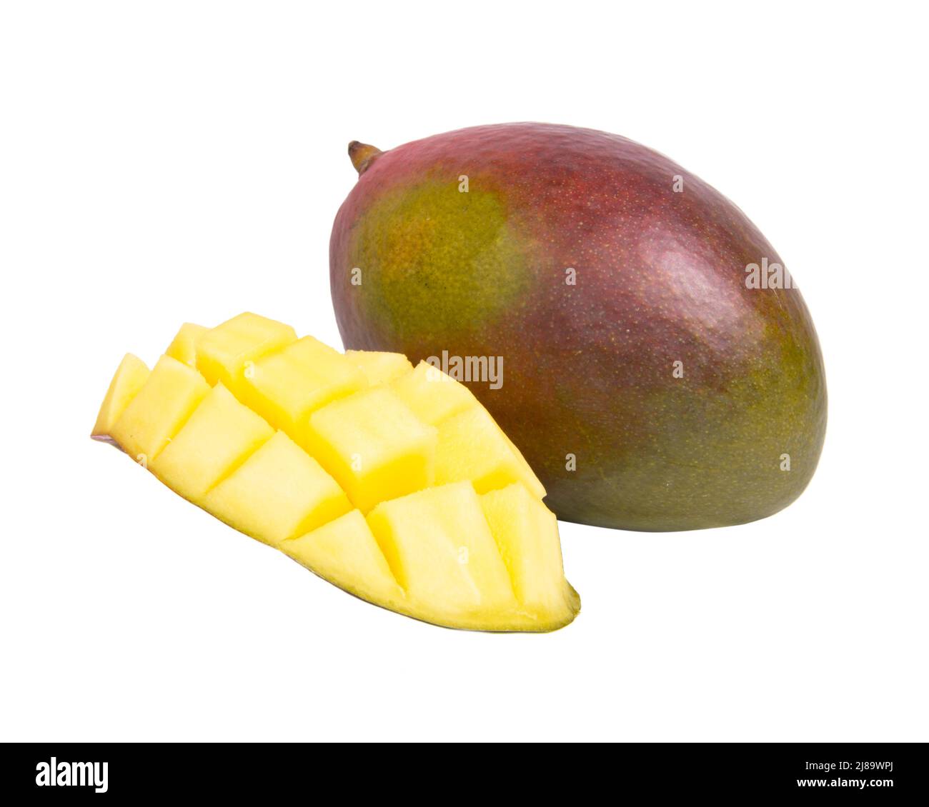 Mango Frucht Orange Stück reif isoliert auf dem weißen Stockfoto