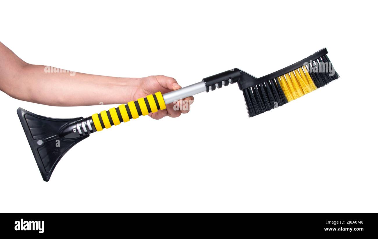 Winter Auto Bürste zum Entfernen von Schnee Kunststoff Schabrapper isoliert auf dem weißen Stockfoto