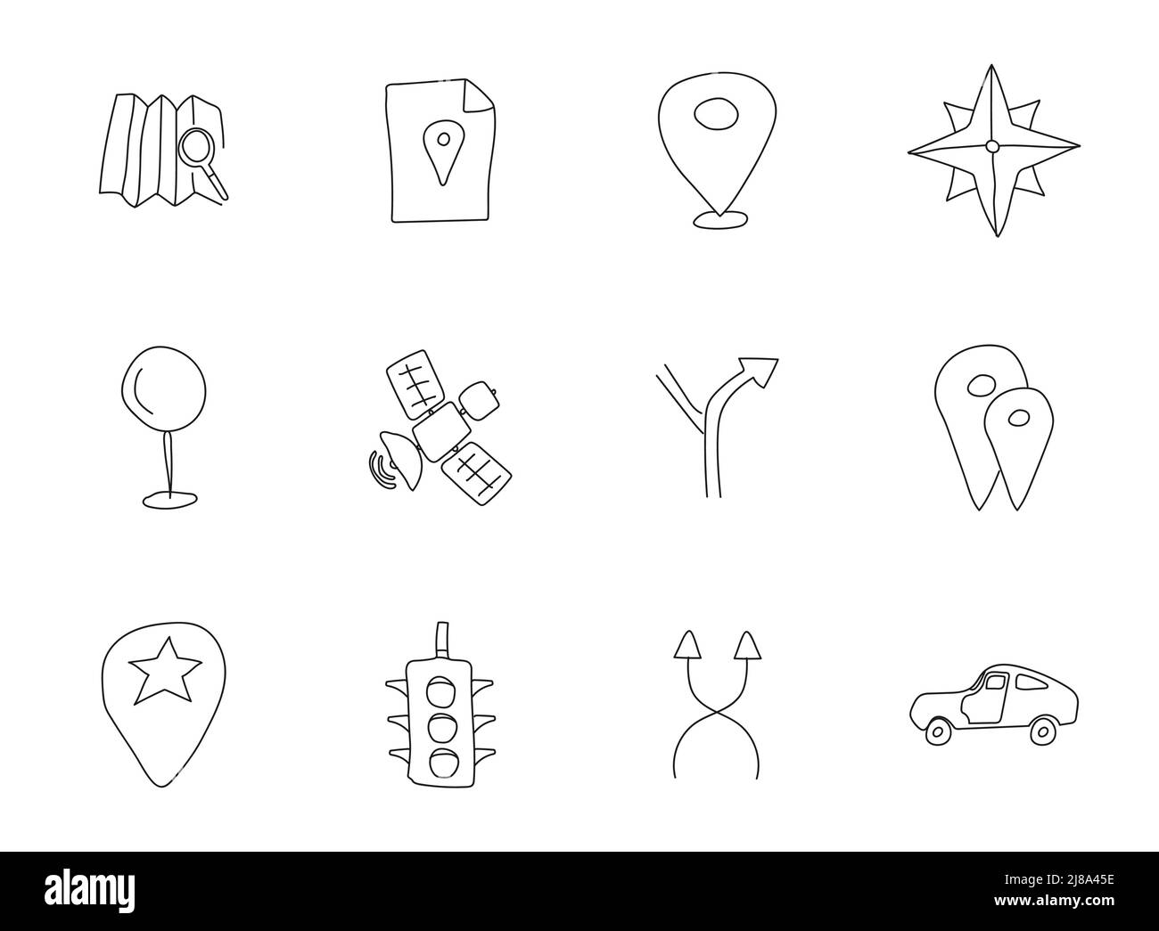 Navigation von Hand gezeichnete lineare Vektor-Symbole Stock Vektor